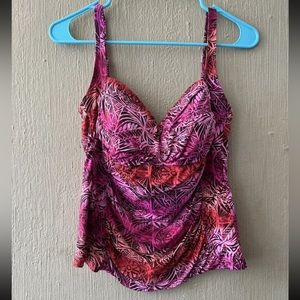 La Blanca Tankini Swim Top Womens 12 Pink Print Ruched Ladies